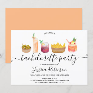 Moderne Snacks Cocktails Aquarellbachelorett Einladung