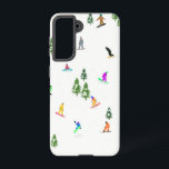 Moderne Snowboarding-Illustration Samsung Galaxy Hülle<br><div class="desc">Coole skurrile Illustrationskunst von bunten Snowboardern,  Snowboarden in Bergen zwischen Kiefern,  Fichten und Kiefern auf frischem Schneemulver. Snowboard und Xmas Outdoor Sport in einem Winterwald. Snowboarder Geschenke. Snowboard-Design für ihn</div>