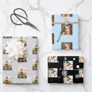 Moderne Snowflake Fotos Collage Patterns Weihnacht Geschenkpapier Set