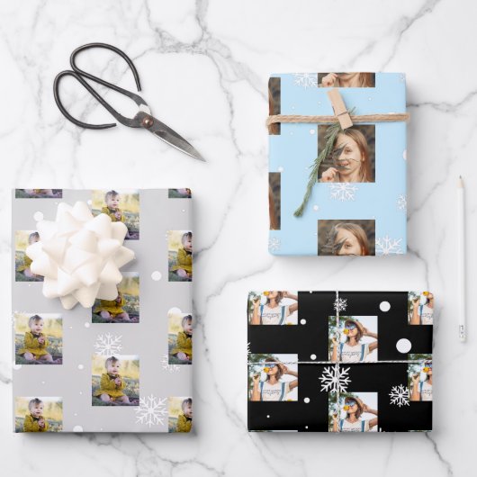 Moderne Snowflake Fotos Collage Patterns Weihnacht Geschenkpapier Set (Vorderseite)