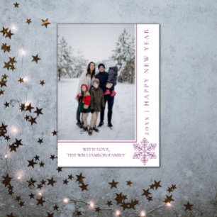 Moderne Snowflake-Neujahrskarte   Magenta Feiertagskarte