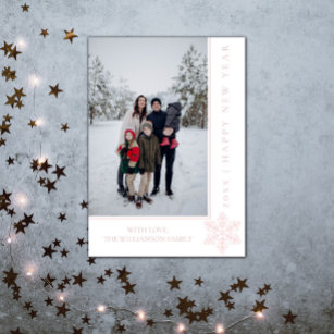 Moderne Snowflake-Neujahrskarte   Rosa Feiertagskarte