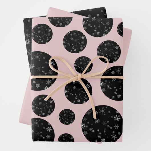 Moderne Snowflake Schwarz Pink Muster Weihnachten Geschenkpapier Set (Beispiel)