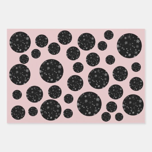 Moderne Snowflake Schwarz Pink Muster Weihnachten Geschenkpapier Set (Vorderseite)
