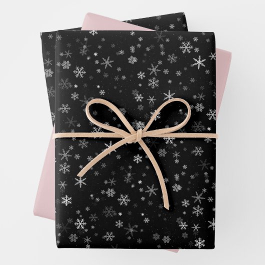 Moderne Snowflake Schwarz Pink Muster Weihnachtsfe Geschenkpapier Set (Beispiel)