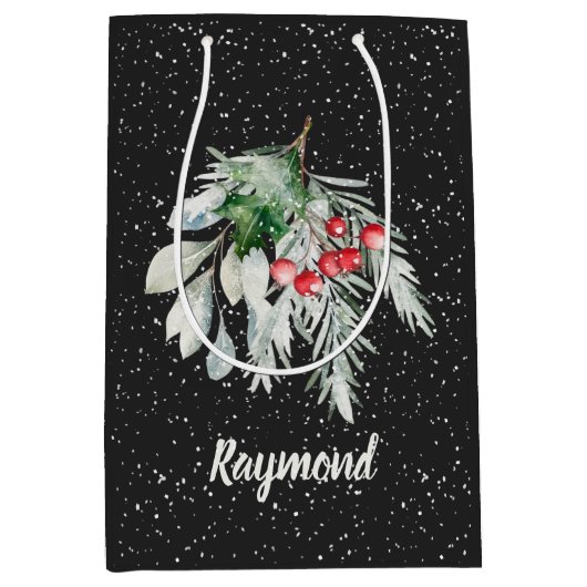 Moderne Snowflake Wasserfarben Blätter Frohe Weihn Mittlere Geschenktüte (Vorderseite)