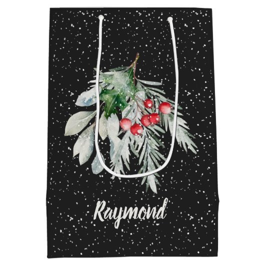 Moderne Snowflake Wasserfarben Blätter Frohe Weihn Mittlere Geschenktüte (Rückseite)