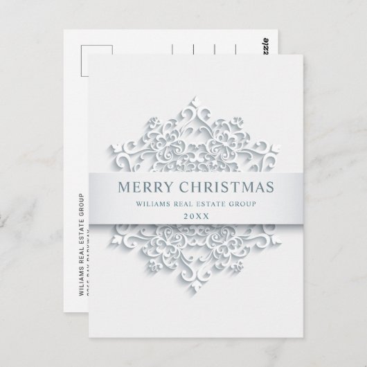 Moderne Snowflake Weihnachten Firmengrüße Postkarte (Vorne/Hinten)