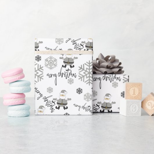 Moderne Snowflakes Muster im Santa Hahnentrittmust Geschenkpapier (Babyparty)