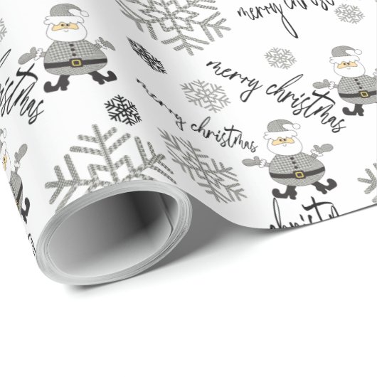 Moderne Snowflakes Muster im Santa Hahnentrittmust Geschenkpapier (Rolleneckpunkt)