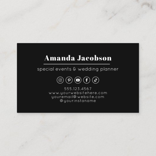 Moderne Social Media Black Elegant Beruflich Visitenkarte (Rückseite)