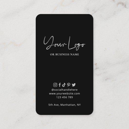 Moderne Social Media Black & Silver Scannable QR Visitenkarte (Rückseite)