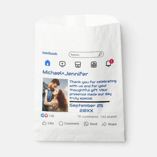 Moderne Social Media Custom Message Wedding Geschenktütchen (Vorderseite)