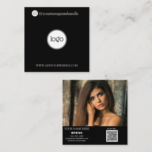 Moderne Social Media fügen Ihr Logo Foto QR Code Quadratische Visitenkarte (Vorne/Hinten)