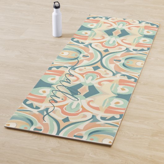 Moderne Soft Beach Farben Abstrakt Mosaik Monogram Yogamatte (Beispiel)
