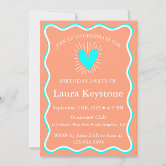 Moderne Soft Orange, Aqua & White zum Geburtstag Einladung