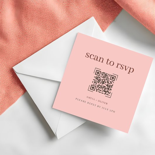 Moderne Soft-Pink-QR-Code-Hochzeit Online-RSVP-Kar Mitteilungskarte