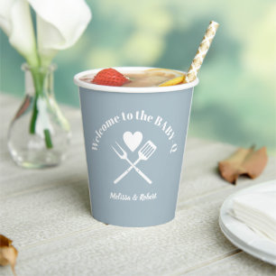 Moderne Solid Blue Boy BABY-Q Baby Shower GRILLEN Pappbecher