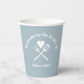 Moderne Solid Blue Boy BABY-Q Baby Shower GRILLEN Pappbecher (Vorderseite)