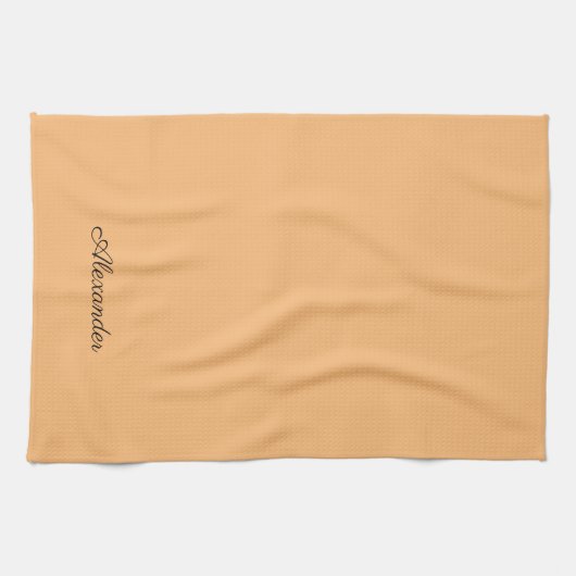 Moderne Solid Farbe Peach Vorlage Schwarzes Script Geschirrtuch (Horizontal)