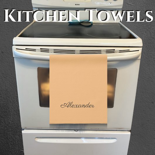 Moderne Solid Farbe Peach Vorlage Schwarzes Script Geschirrtuch