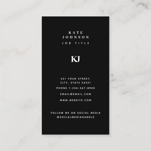 Moderne Solid Monogram Initials QR Code Black Visitenkarte (Rückseite)