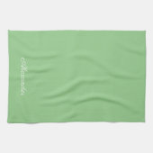 Moderne Solid Sage Green Vorlage Schwarzes Script Geschirrtuch (Horizontal)