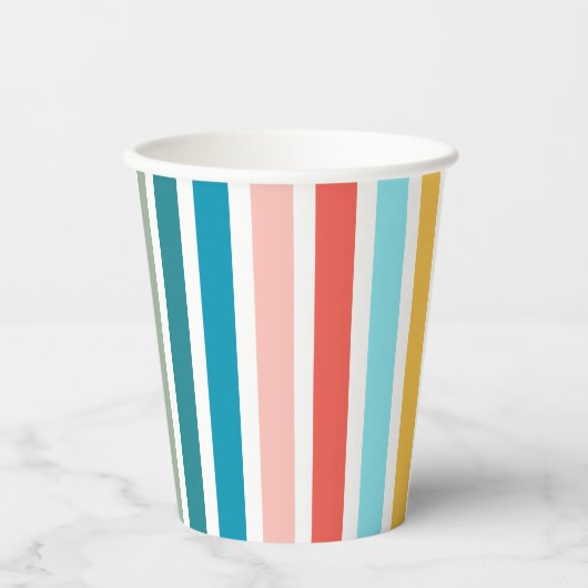 Moderne Sommer-mehrfarbige vertikale Streifen Pappbecher (Vorderseite)