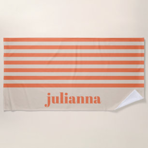 Moderne Sommer Orange Gestreift Personalisiert  Strandtuch