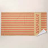 Moderne Sommer Orange Gestreift Personalisiert Strandtuch (Vorderseite)