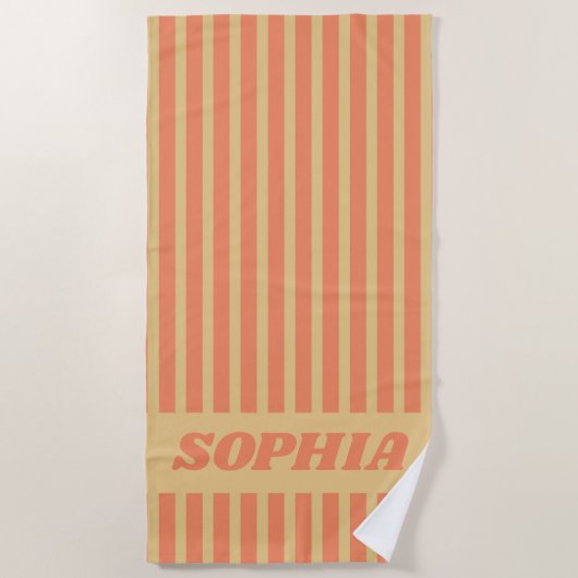 Moderne Sommer Orange Gestreift Personalisiert Strandtuch (Vorderseite)