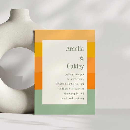 Moderne Sommer-Orangenweih-Grünstreifen-Hochzeit Einladung