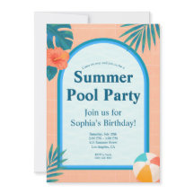 Moderne Sommer-Poolparty-Geburtstagseinladung Pfir