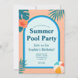 Moderne Sommer-Poolparty-Geburtstagseinladung Pfir Einladung