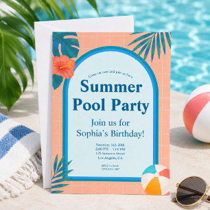 Moderne Sommer-Poolparty-Geburtstagseinladung Pfir Einladung