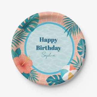 Moderne Sommer-Poolparty-Geburtstagspapierplatten Pappteller