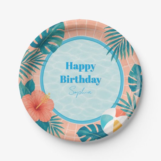 Moderne Sommer-Poolparty-Geburtstagspapierplatten Pappteller (Vorderseite)