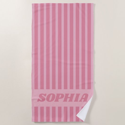 Moderne Sommer Rosa Gestreift Personalisiert Strandtuch (Vorderseite)