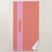 Moderne Sommer-Rosa-Orange-Gestreift Personalisier Strandtuch (Vorderseite)