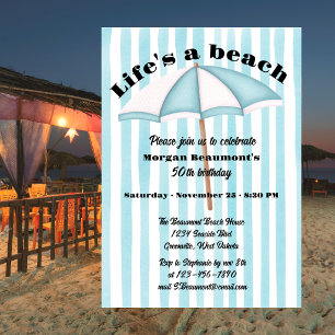 Moderne Sommer-Strandparty-Streifen 50. Geburtstag Einladung