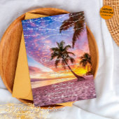 Moderne Sommer Sunset String Lights Beach Hochzeit Einladung