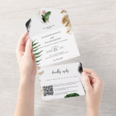 Moderne Sommer-Tropen-Blätter mit QR-Code-UAWG All In One Einladung (Abreißen)