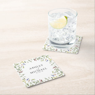 Moderne Sommer-Wildblume Kalligrafie Hochzeit Rechteckiger Pappuntersetzer