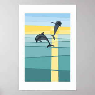 Moderne Sonne Meer Delfin in Türkis Gelb Kunst Poster
