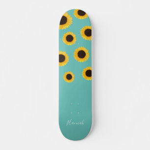 Moderne Sonnenblume Aquamarin Personalisiert Skateboard