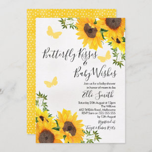 Moderne Sonnenblume Butterfly Baby Dusche Einladun Einladung
