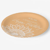 Moderne Sonnenblume Custom Happy Birthday Pappteller (Schrägansicht)
