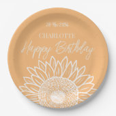 Moderne Sonnenblume Custom Happy Birthday Pappteller (Vorderseite)