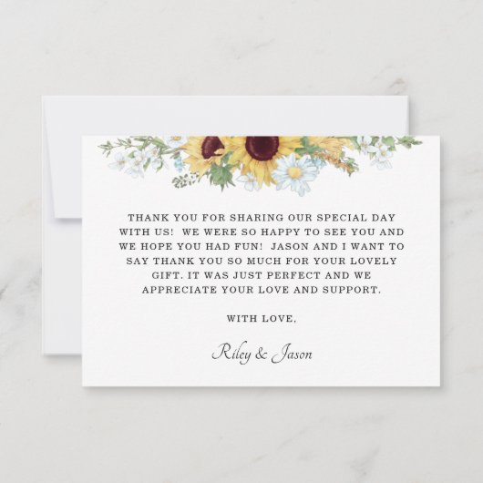 Moderne Sonnenblume Dankeskarte (Rückseite)