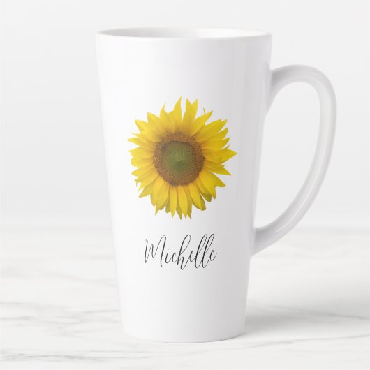 Moderne Sonnenblume Elegante Script Typografie Milchtasse (Rechts)